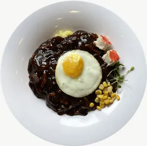 Bibimbap food, bowl view PNG with transparent background, real photo cutout