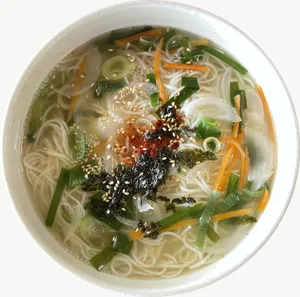Cold noodle soup food PNG with transparent background, real photo cutout