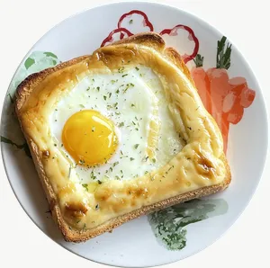Egg toast food PNG with transparent background, real photo cutout