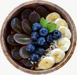 Fruit bowl food PNG with transparent background, real photo cutout