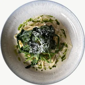 Herb pasta food PNG with transparent background, real photo cutout