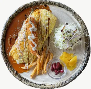 Seafood pancake food PNG with transparent background, real photo cutout
