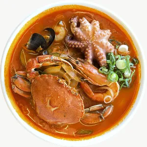 Seafood stew food, bowl view PNG with transparent background, real photo cutout