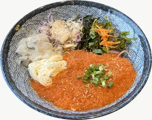 Spicy cold noodle food PNG with transparent background, real photo cutout