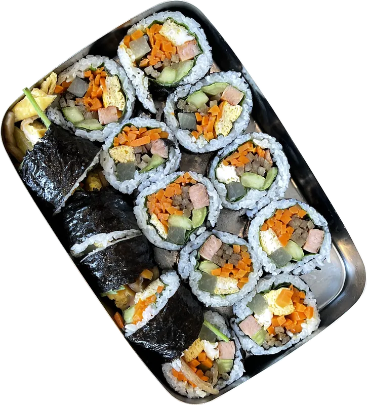 Kimbap tray food PNG with transparent background, real photo cutout