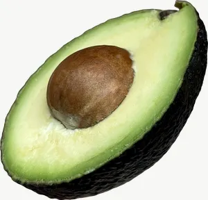 Avocado half, round PNG with transparent background, real photo cutout