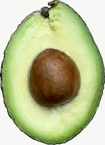 Avocado half, tall PNG with transparent background, real photo cutout