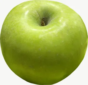 Green apple, whole PNG with transparent background, real photo cutout
