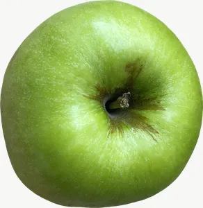 Green apple, halved PNG with transparent background, real photo cutout