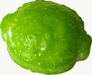 Green gummy cabbage candy PNG with transparent background, real photo cutout