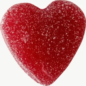 Heart gummy candy, single piece PNG with transparent background, real photo cutout