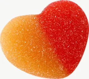 Heart gummy candy, twisted PNG with transparent background, real photo cutout