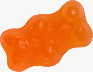 Orange gummy bear candy PNG with transparent background, real photo cutout