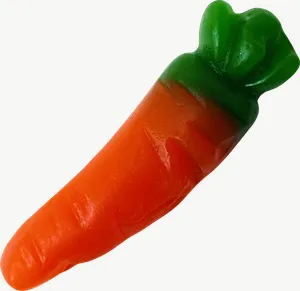 Orange gummy carrot candy PNG with transparent background, real photo cutout
