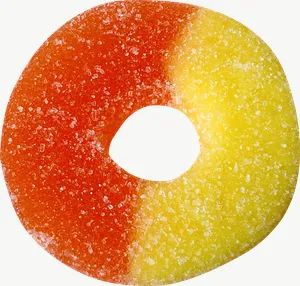 Peach gummy ring candy PNG with transparent background, real photo cutout