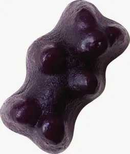 Purple gummy bear candy, deep tone PNG with transparent background, real photo cutout