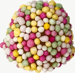 Rainbow sprinkle candy ball, cluster PNG with transparent background, real photo cutout