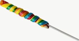 Rainbow swirl lollipop candy PNG with transparent background, real photo cutout