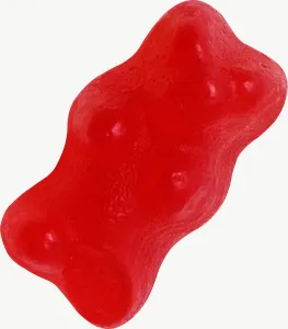 Red gummy bear candy PNG with transparent background, real photo cutout