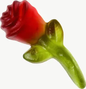 Red gummy rose candy, round PNG with transparent background, real photo cutout