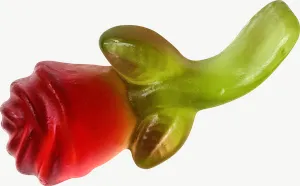 Red gummy rose candy, wide PNG with transparent background, real photo cutout
