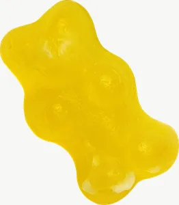 Yellow gummy bear candy, single piece PNG with transparent background, real photo cutout