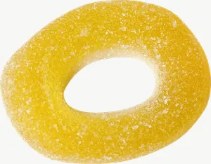 Yellow gummy ring candy, wide PNG with transparent background, real photo cutout