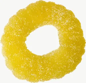 Yellow gummy ring candy, round PNG with transparent background, real photo cutout