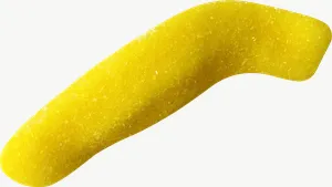 Yellow gummy worm candy PNG with transparent background, real photo cutout