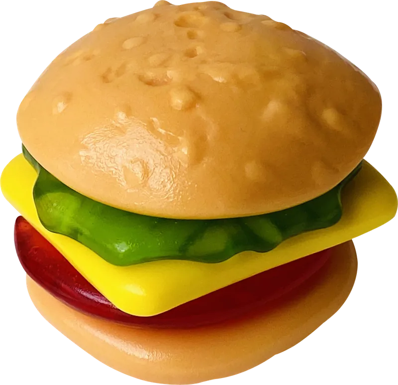 Burger gummy candy PNG with transparent background, real photo cutout